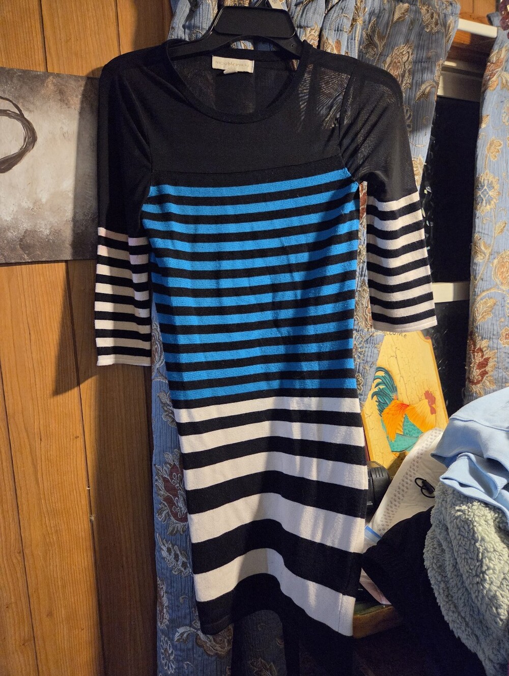 Womans Black, Blue & White Striped Knit Dress